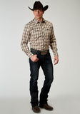 MENS LONG SLEEVE SNAP DESERT PLAID WESTERN SHIRT  WITH EMBROIDERY ON BACK YOKES SMILE POCKETS