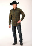 MENS LONG SLEEVE SNAP BLACK GOLD PLAID WESTERN SHIRT