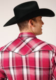 MENS LONG SLEEVE SNAP RED  BLACK  AND WHITE PLAID WESTERN SHIRT