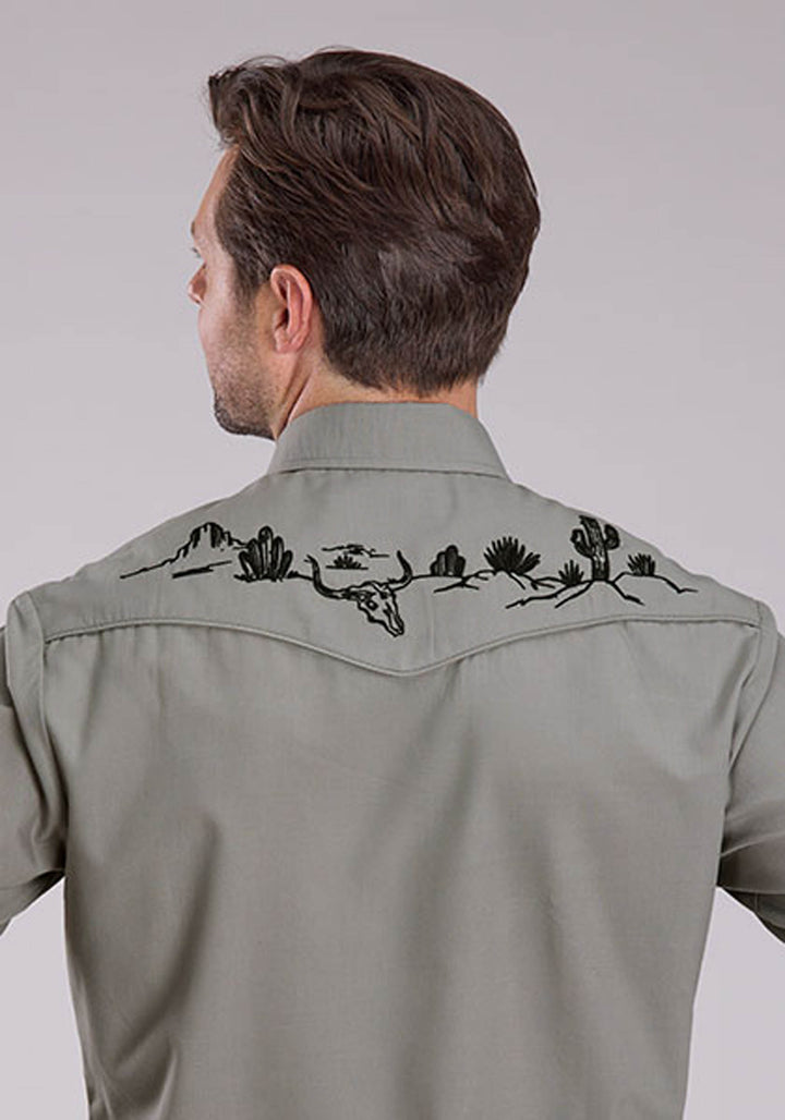 MENS LONG SLEEVE SNAP SOLID BROADCLOTH - LIGHT SMOKE GREY WESTERN SHIRT