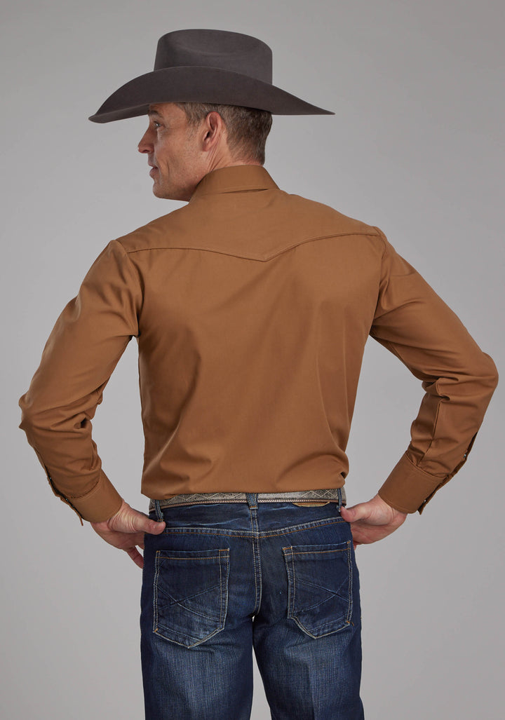 MENS SOLID RUST LONG SLEEVE SNAP WESTERN SHIRT
