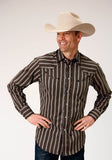 MENS LONG SLEEVE SNAP CHOCOLATE STRIPE WESTERN SHIRT WITH SELF PIPING AND EMBROIDERY ON YOKES