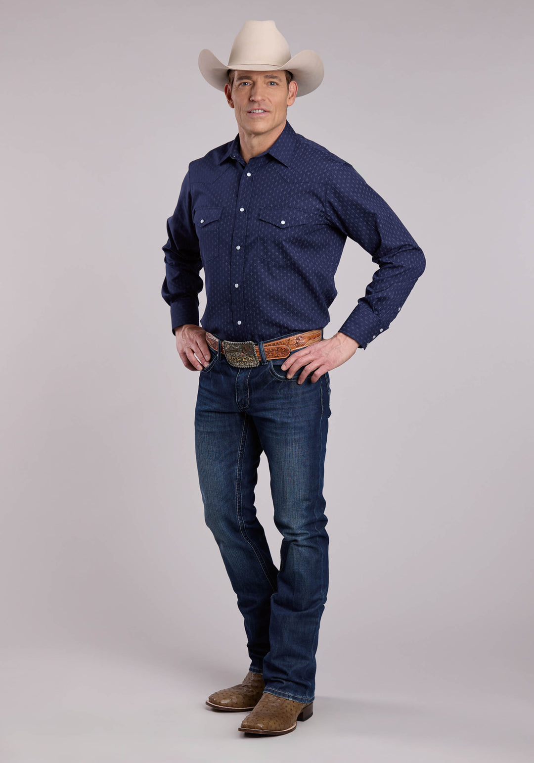 MENS ROPER  DIAMOND DOTS PRINT LONG SLEEVE SNAP SHIRT