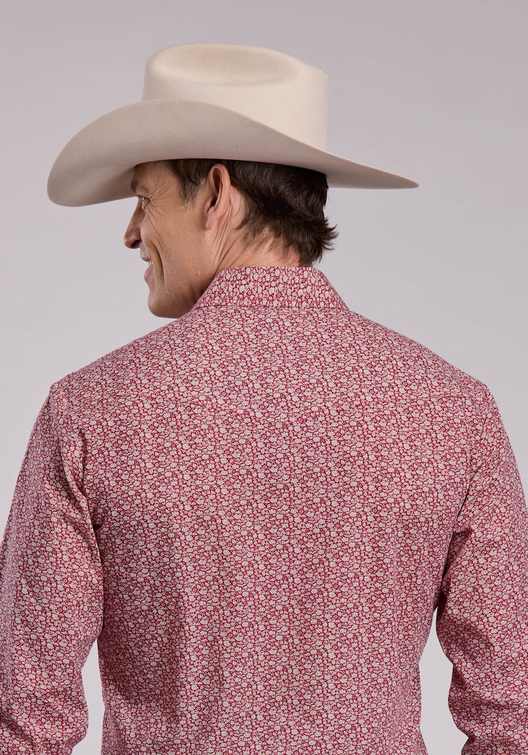 MENS ROPER RED FLORAL PRINT LONG SLEEVE SNAP SHIRT