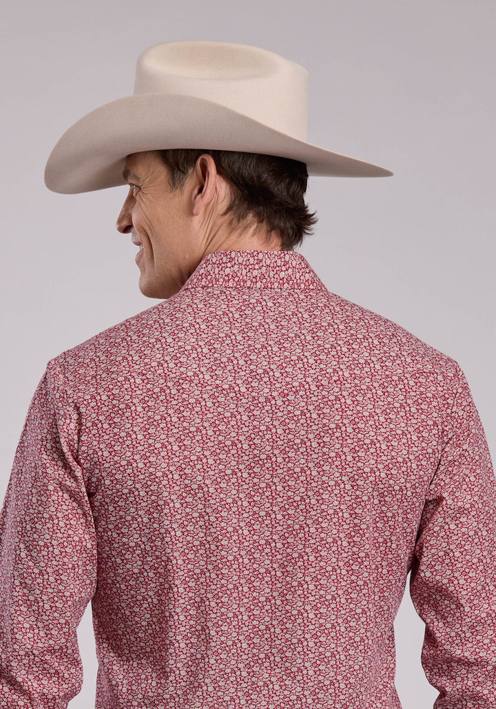MENS ROPER RED FLORAL PRINT LONG SLEEVE SNAP SHIRT