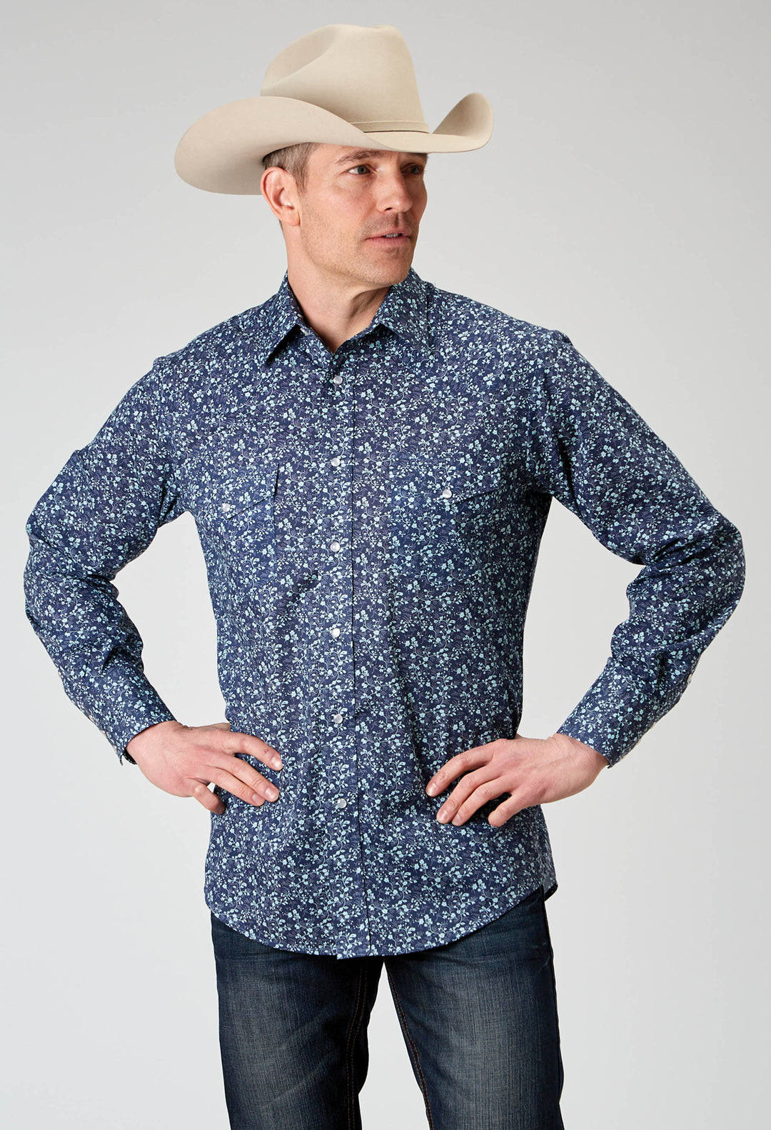 Roper Men's Ditsy Floral Print Western Snap Shirt Roper Men's Ditsy Floral Print Western Snap Shirt