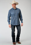 MENS LONG SLEEVE SNAP DITSY FLORAL PRINT WESTERN SHIRT