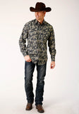 MENS LONG SLEEVE SNAP VINTAGE DARK FLORAL PRINT WESTERN SHIRT