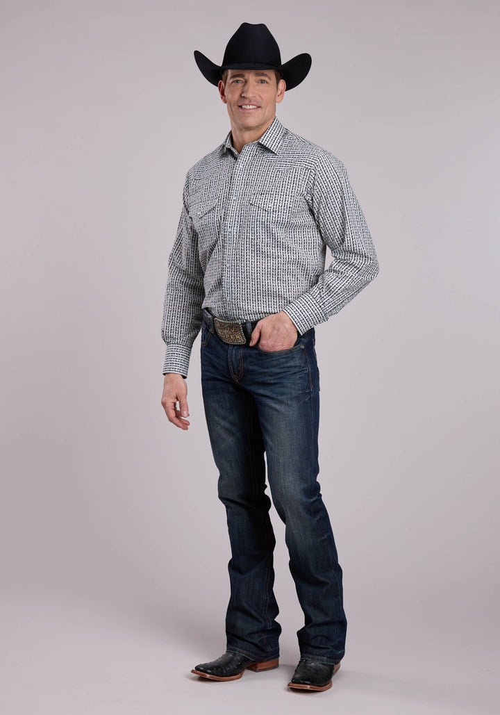 MENS LONG SLEEVE SNAP BLACK WHITE CHARCOAL WALLPAPER PAPER WESTERN SHIRT