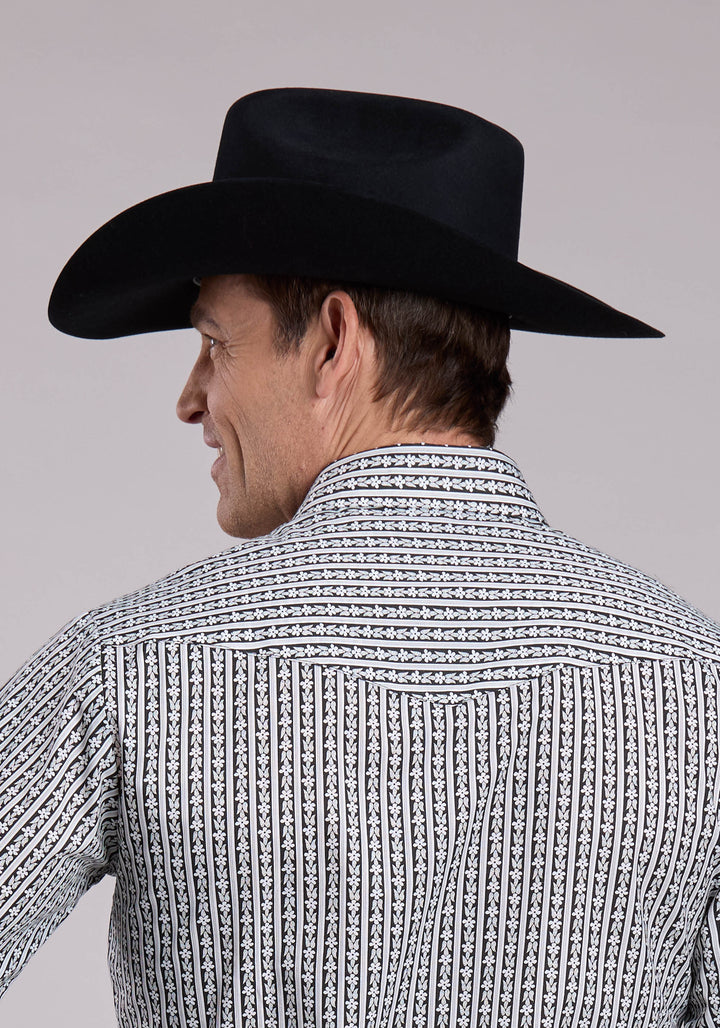 MENS LONG SLEEVE SNAP BLACK WHITE CHARCOAL WALLPAPER PAPER WESTERN SHIRT