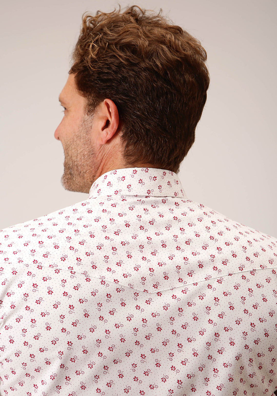 MENS LONG SLEEVE SNAP WHITE AND RED FLORAL PRINT WESTERN SHIRT