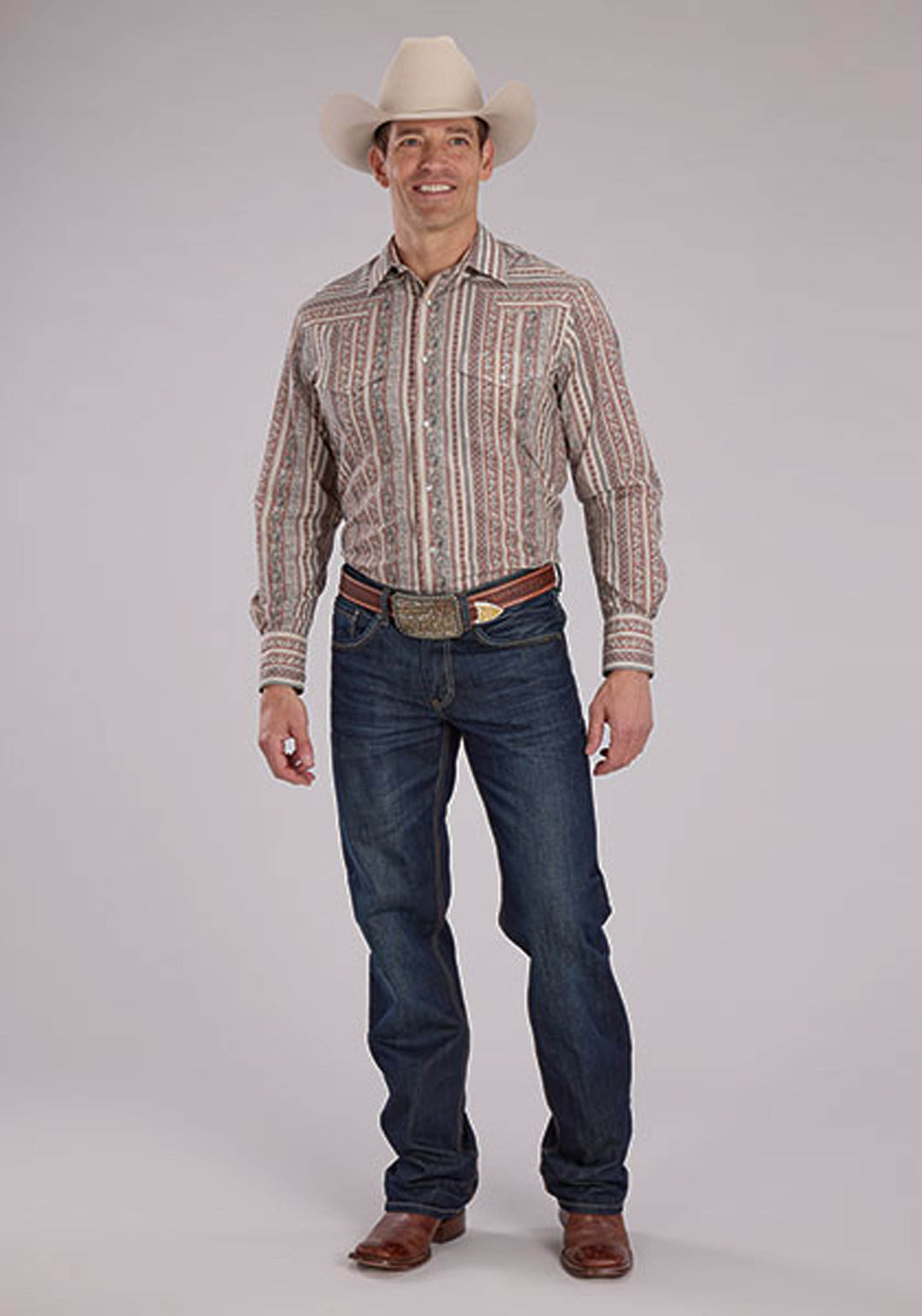 MENS LONG SLEEVE SNAP WALLPAPER PRINT WESTERN SHIRT