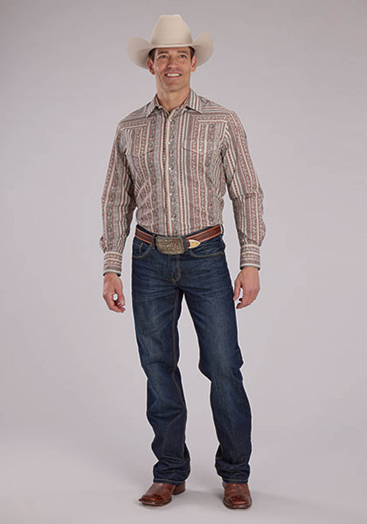 MENS LONG SLEEVE SNAP WALLPAPER PRINT WESTERN SHIRT