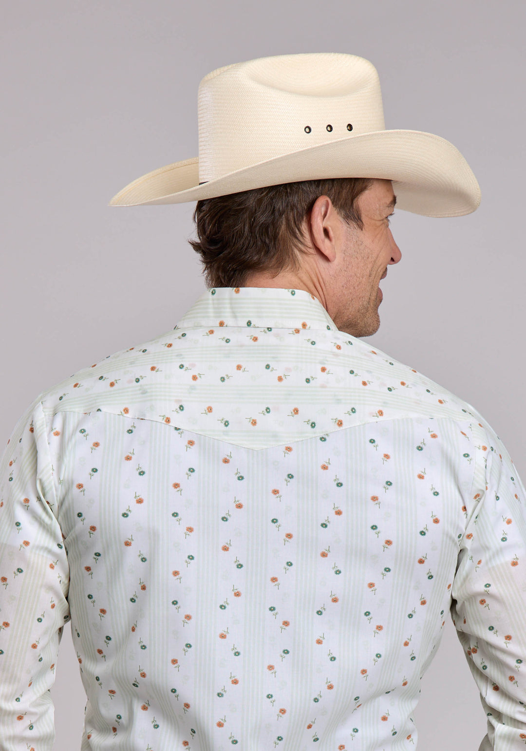 MENS ROPER CREAM FLORAL PRINT LONG SLEEVE SNAP SHIRT