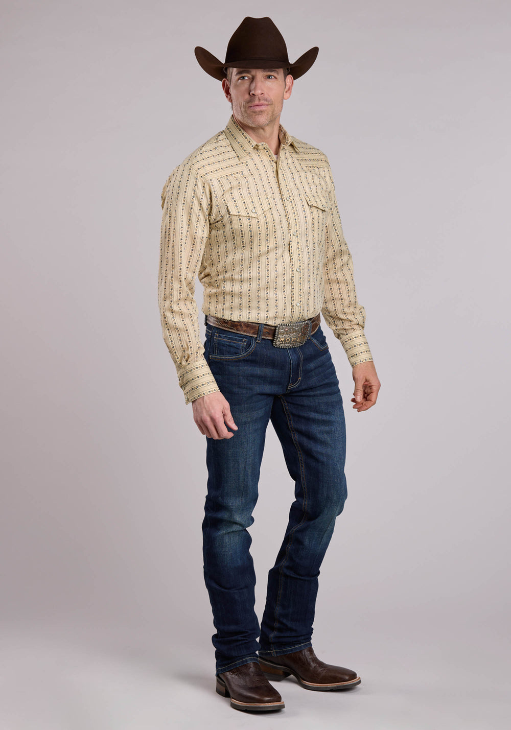 MENS LONG SLEEVE SNAP WALLPAPER FLORAL PRINT WESTERN SHIRT