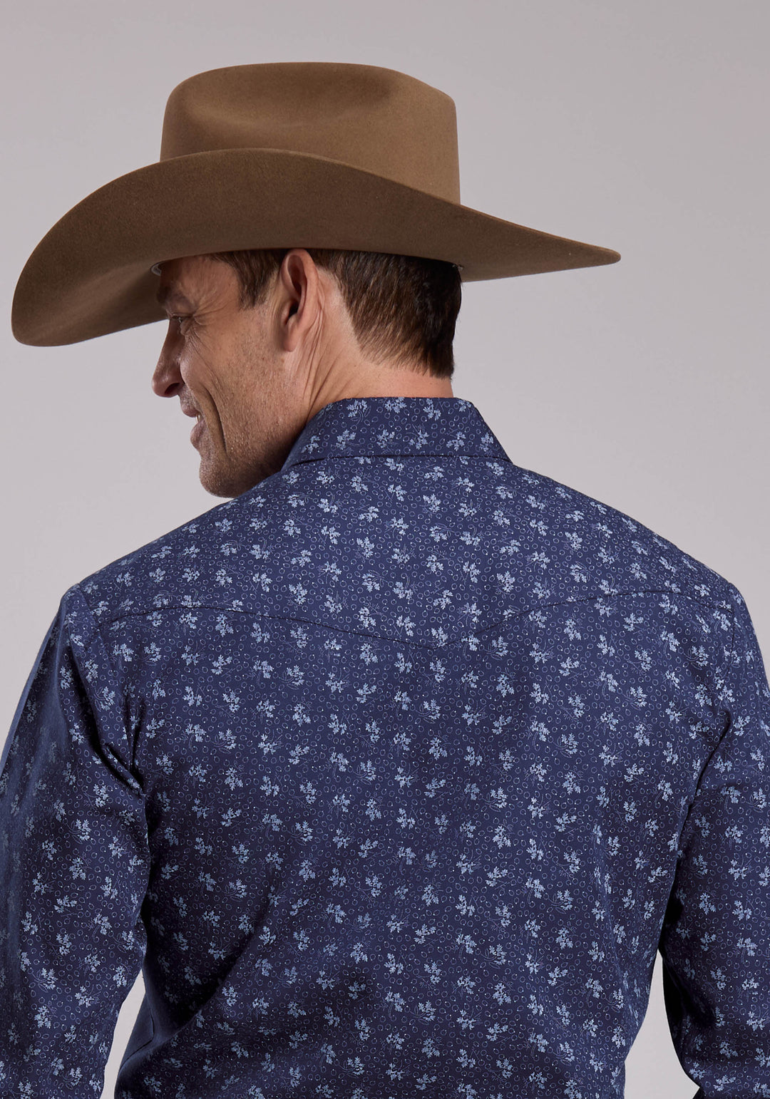 MENS ROPER NAVY AND LIGHT GREY FLORAL PRINT WESTERN SHIRT