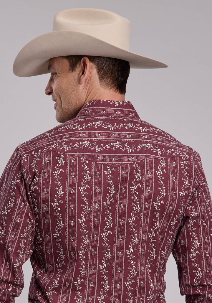 MENS ROPER BRICK RED AND CREAM PRINT WESTERN SHIRT