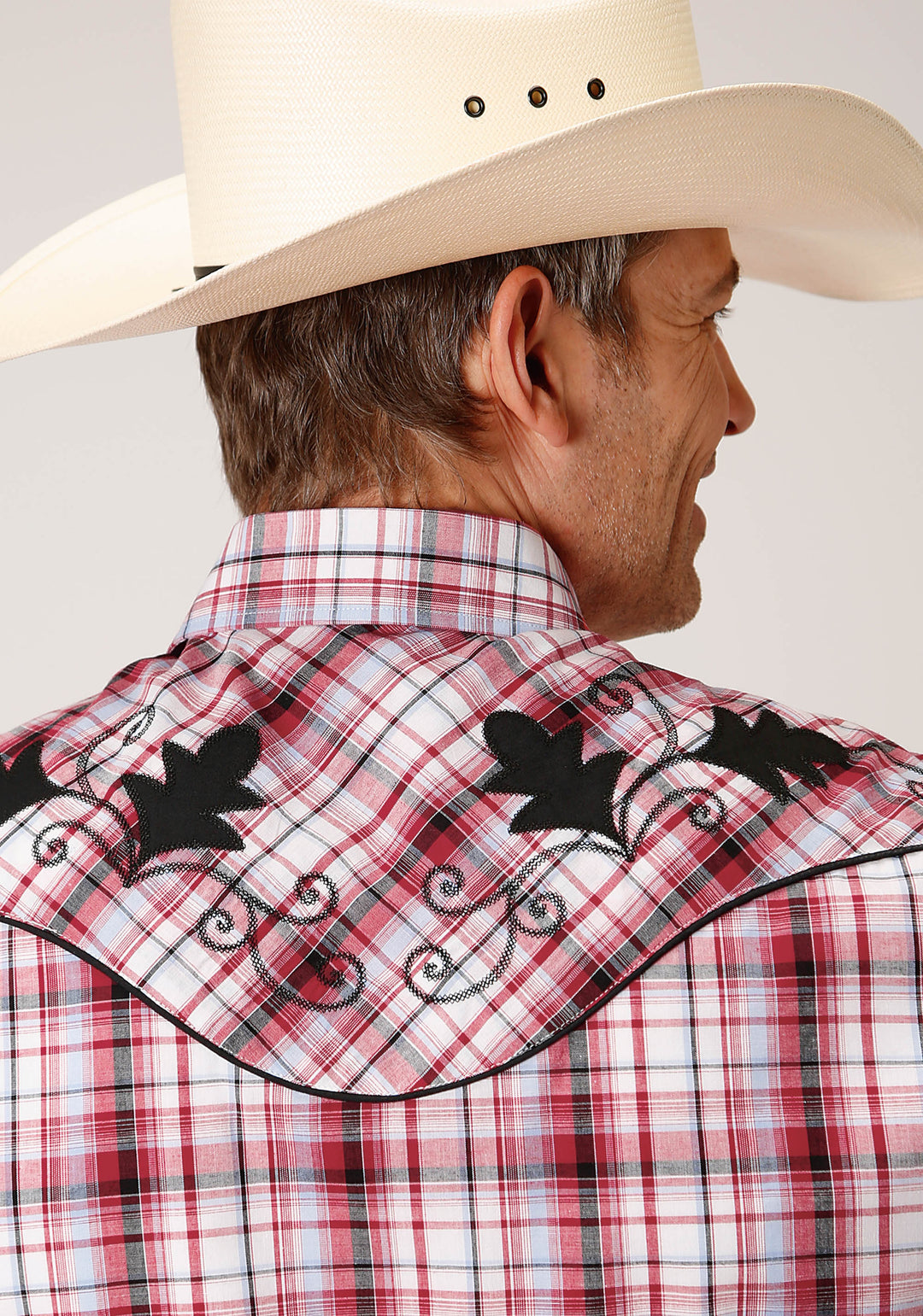 MENS LONG SLEEVE SNAP RED PLAID WESTERN SHIRT