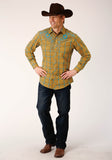 MENS LONG SLEEVE SNAP BUTTERSCOTCH TURQUOISE PLAID WESTERN SHIRT