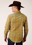 MENS LONG SLEEVE SNAP BUTTERSCOTCH TURQUOISE PLAID WESTERN SHIRT