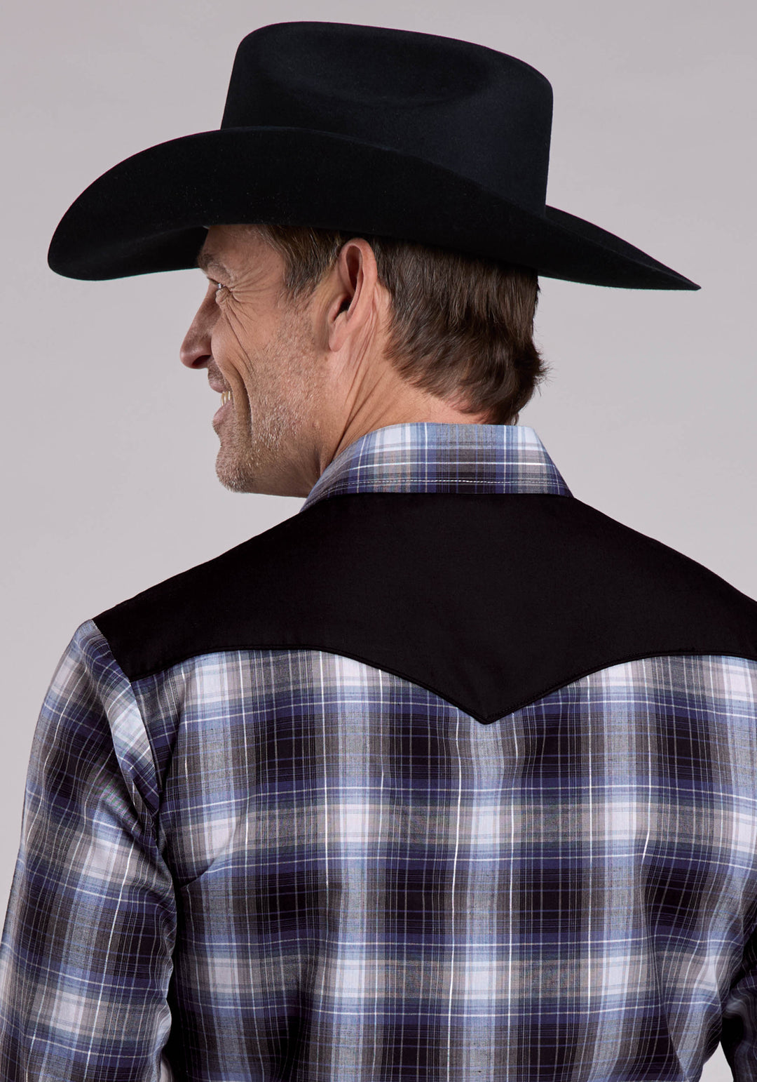 MENS ROPER MULTI BLUE PLAID LONG SLEEVE SNAP SHIRT