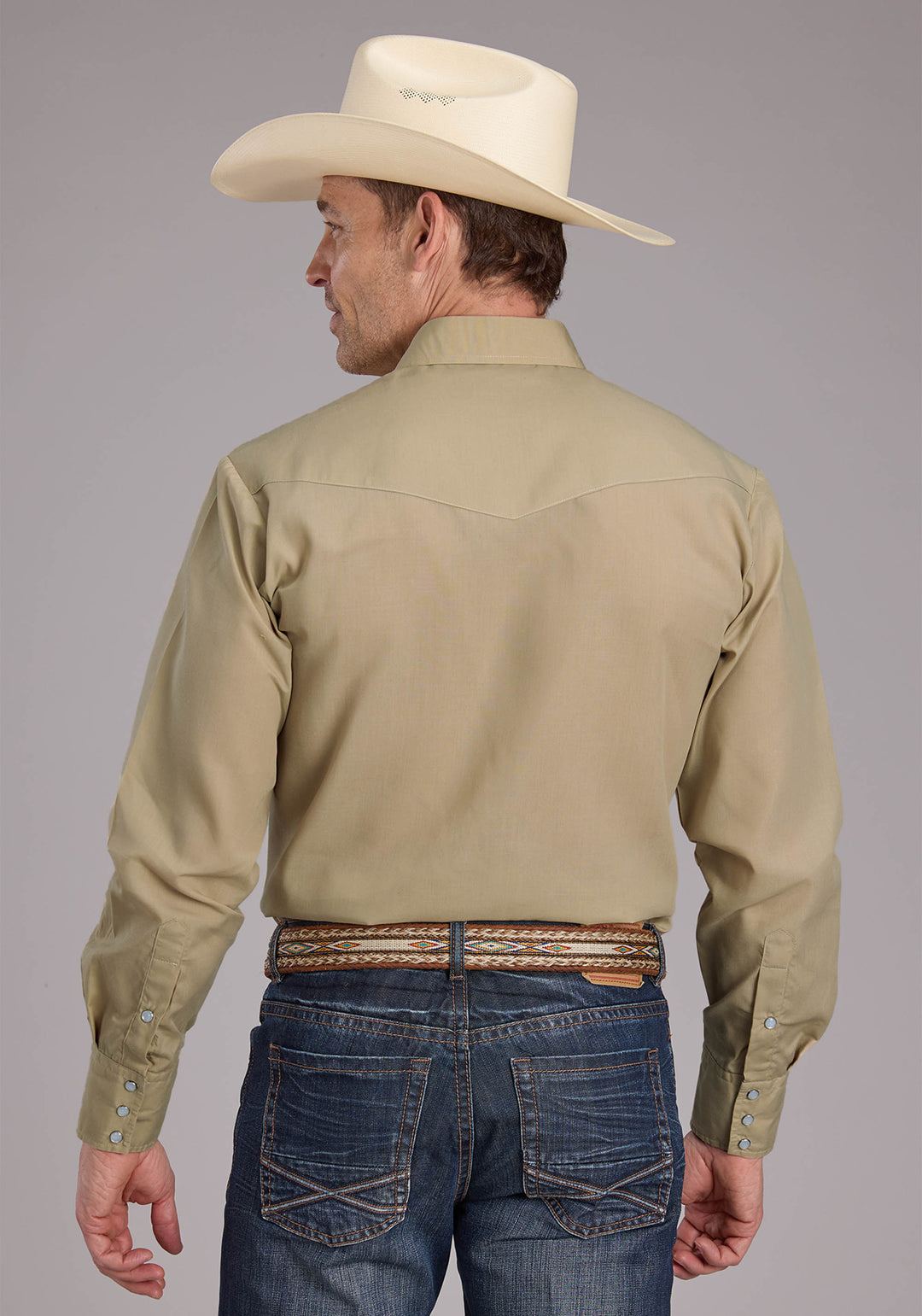 MENS SOLID TAN LONG SLEEVE SNAP WESTERN SHIRT