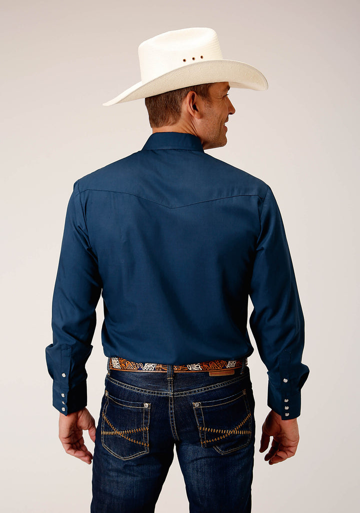 MENS LONG SLEEVE SNAP SOLID BROADCLOTH  SUMMER NAVY WESTERN SHIRT