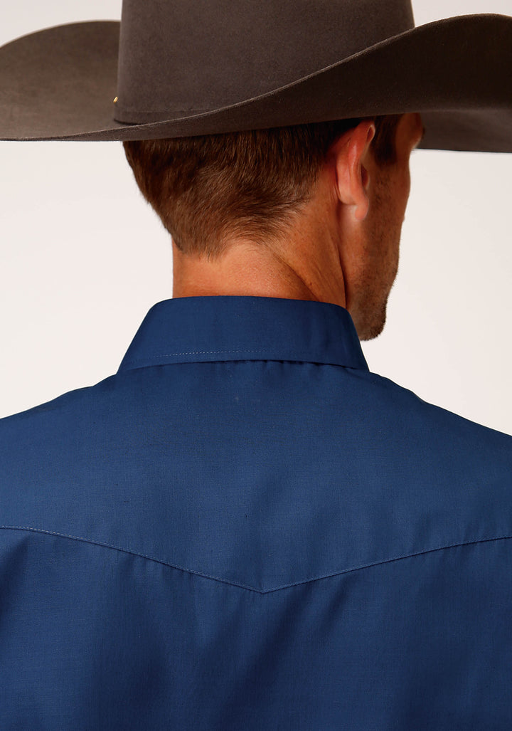 MENS LONG SLEEVE SNAP SOLID BROADCLOTH  DENIM BLUE WESTERN SHIRT