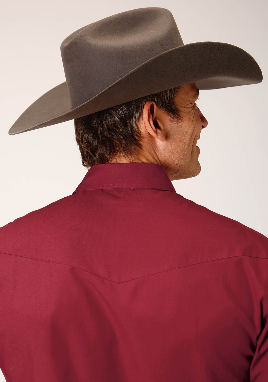MENS LONG SLEEVE SNAP SOLID BROADCLOTH  DEEPOLY RAYONUSSET WESTERN SHIRT