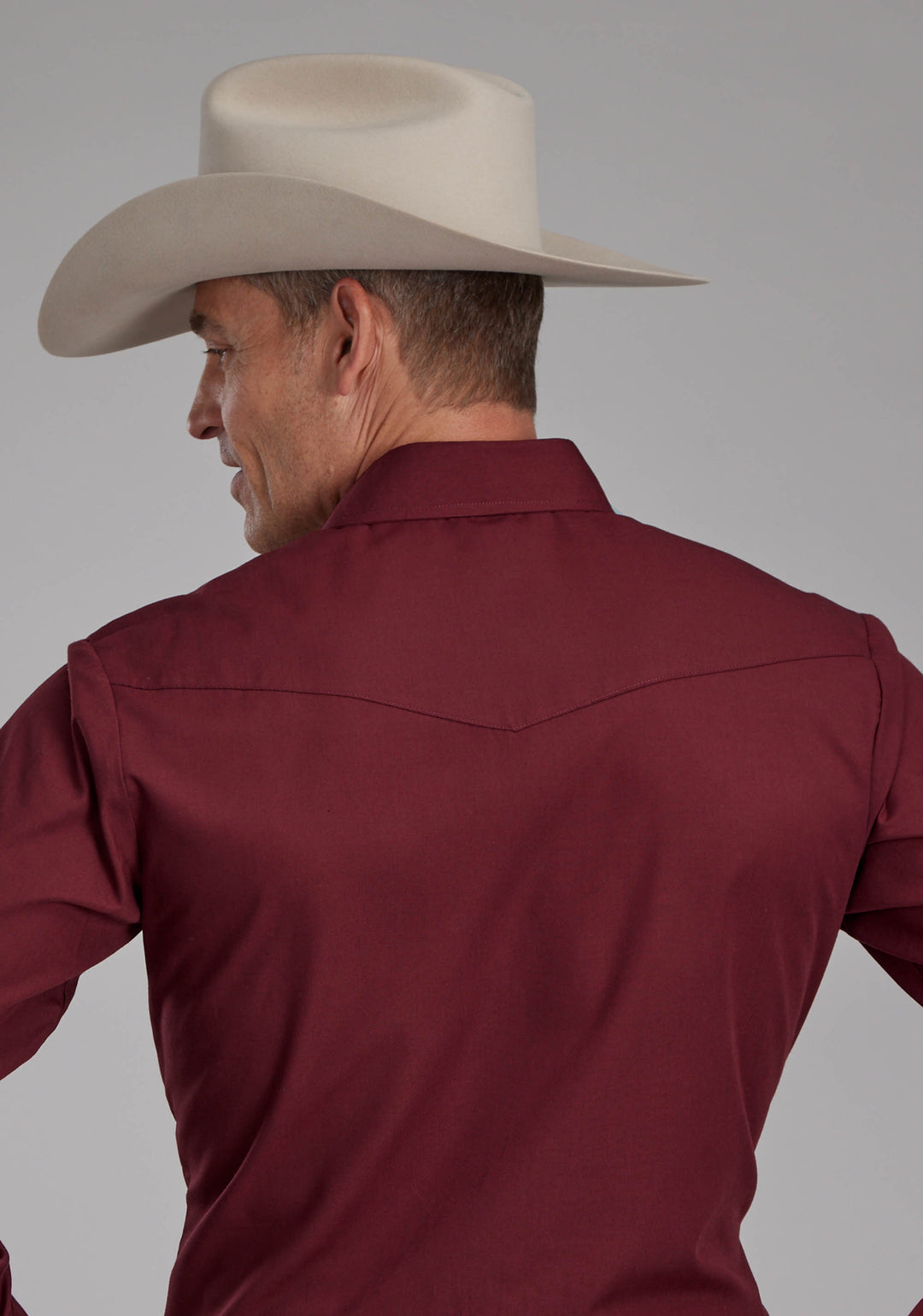 MENS SOLID DEEP WINE LONG SLEEVE SNAP WESTERN SHIRT