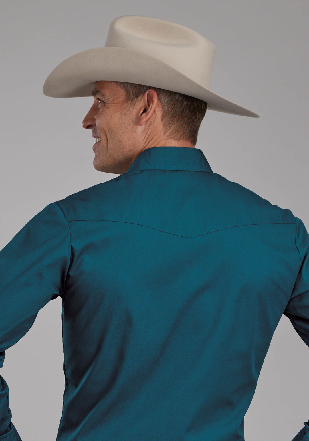 MENS SOLID BLUE STEEL LONG SLEEVE SNAP WESTERN SHIRT