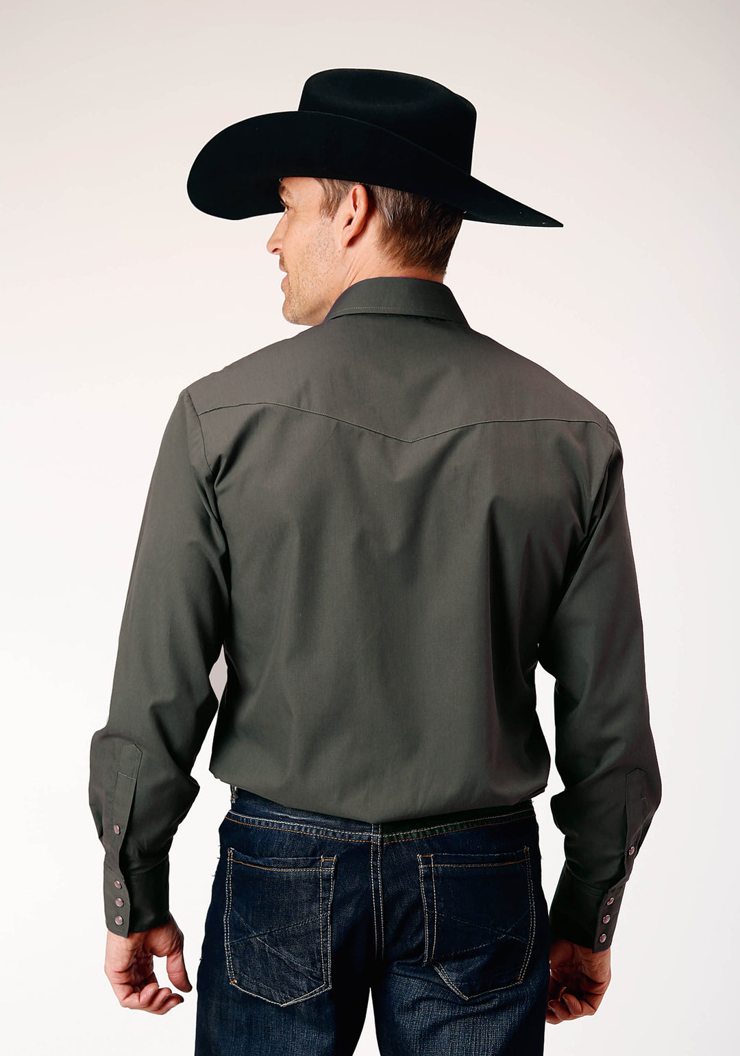 MENS LONG SLEEVE SNAP DARK CHARCOAL GREY SOLID BROADCLOTH WESTERN SHIRT