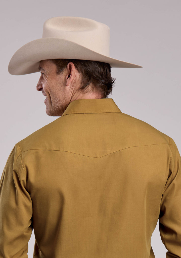 MENS ROPER SOLID CAMEL BROWN LONG SLEEVE SNAP SHIRT