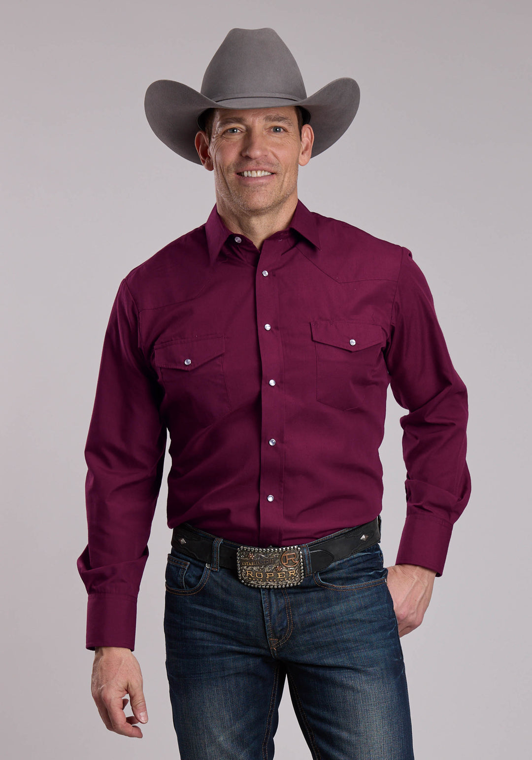 MENS ROPER SOLID COOL WINE WESTERN SHIRT