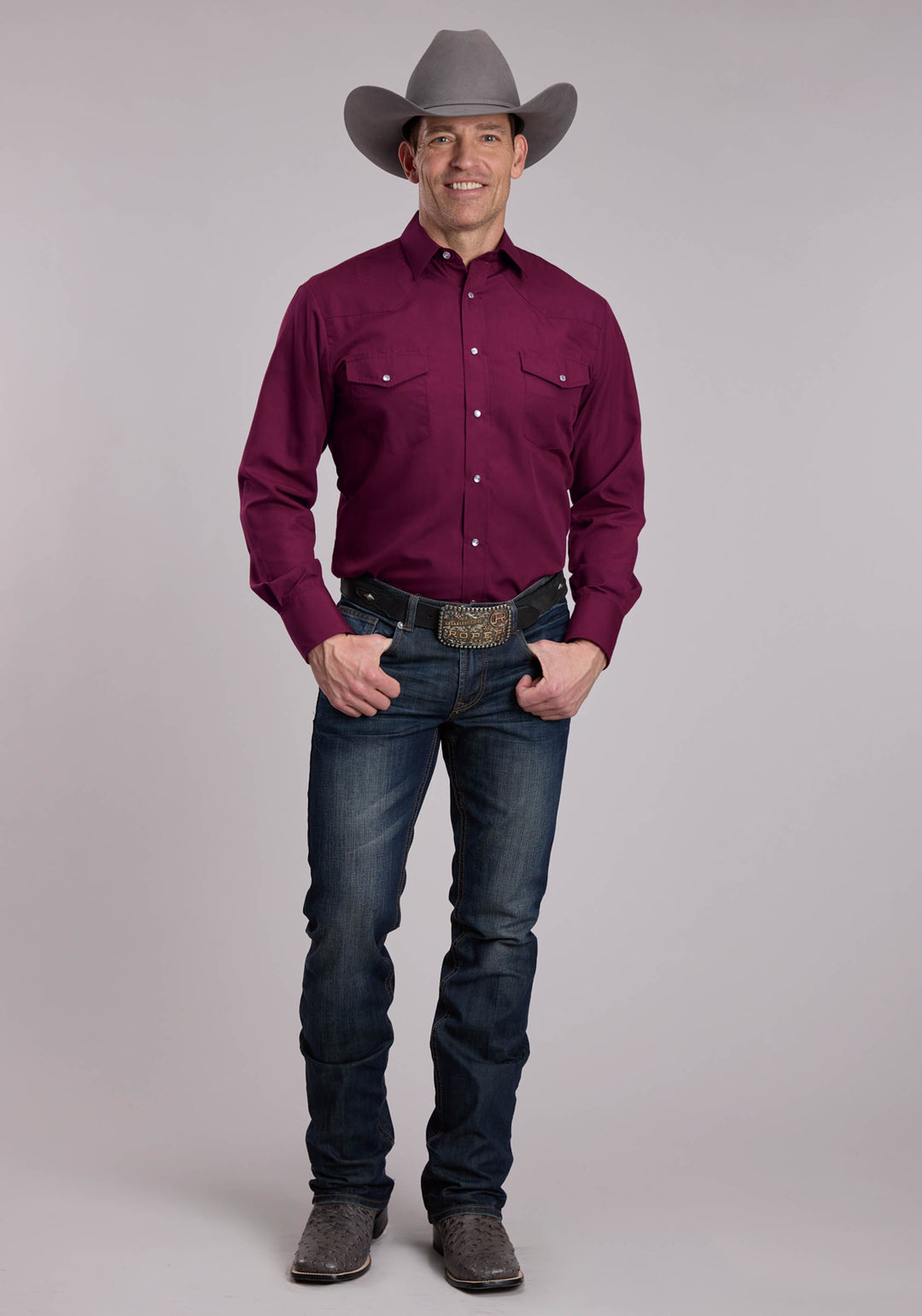 MENS ROPER SOLID COOL WINE WESTERN SHIRT