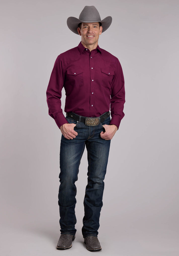 MENS ROPER SOLID COOL WINE WESTERN SHIRT