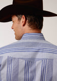 MENS LONG SLEEVE SNAP BLUE AND WHITE WIDE STRIPE WESTERN SHIRT