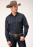 MENS LONG SLEEVE SNAP BLACK  BLUE  CREAM STRIPE WESTERN SHIRT