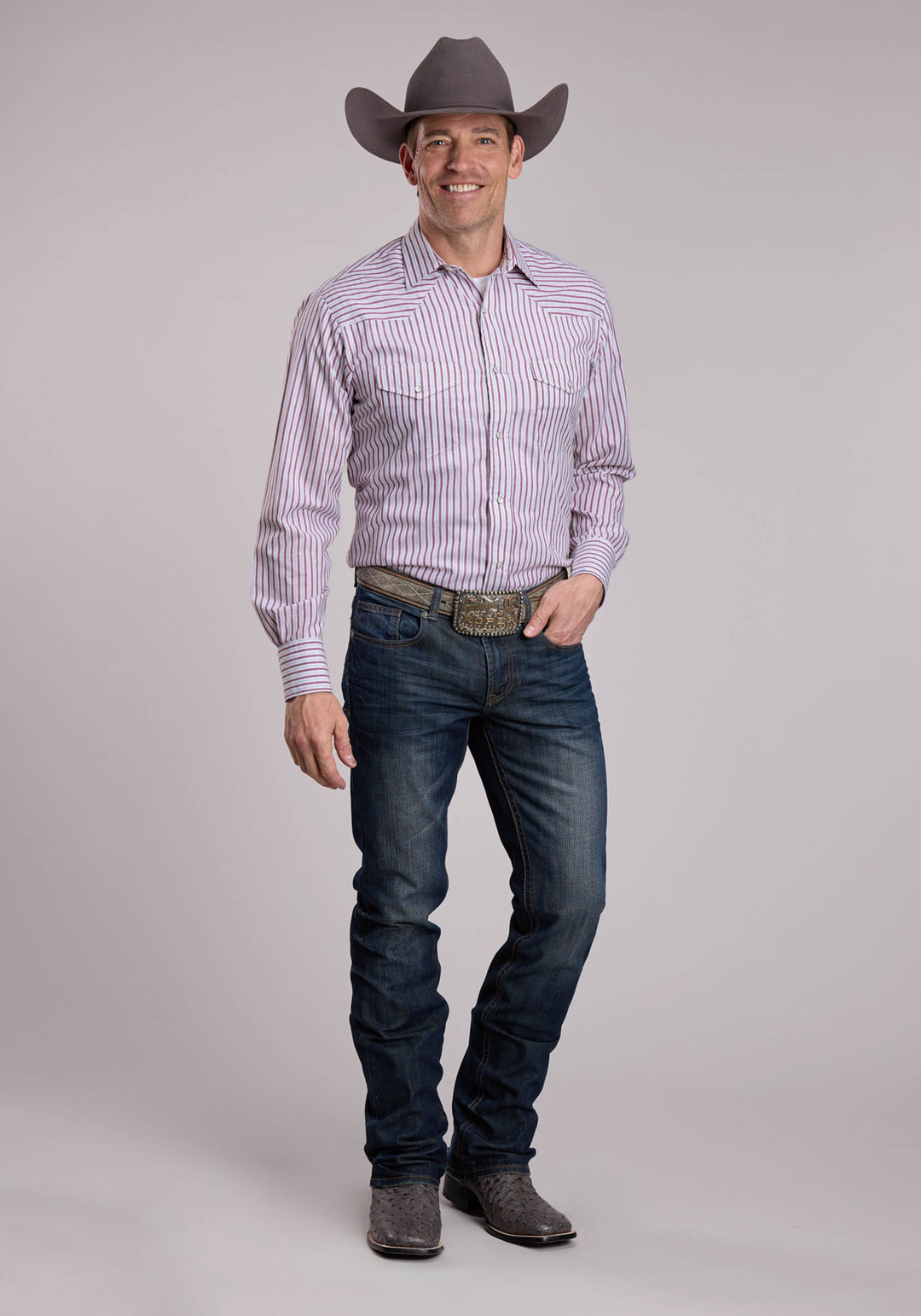 MENS ROPER WINE STRIPE WESTERN SNAP SHIRT