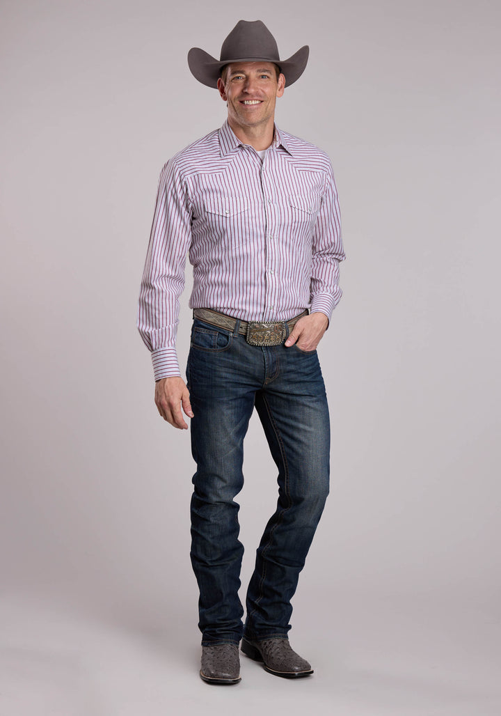 MENS ROPER WINE STRIPE WESTERN SNAP SHIRT