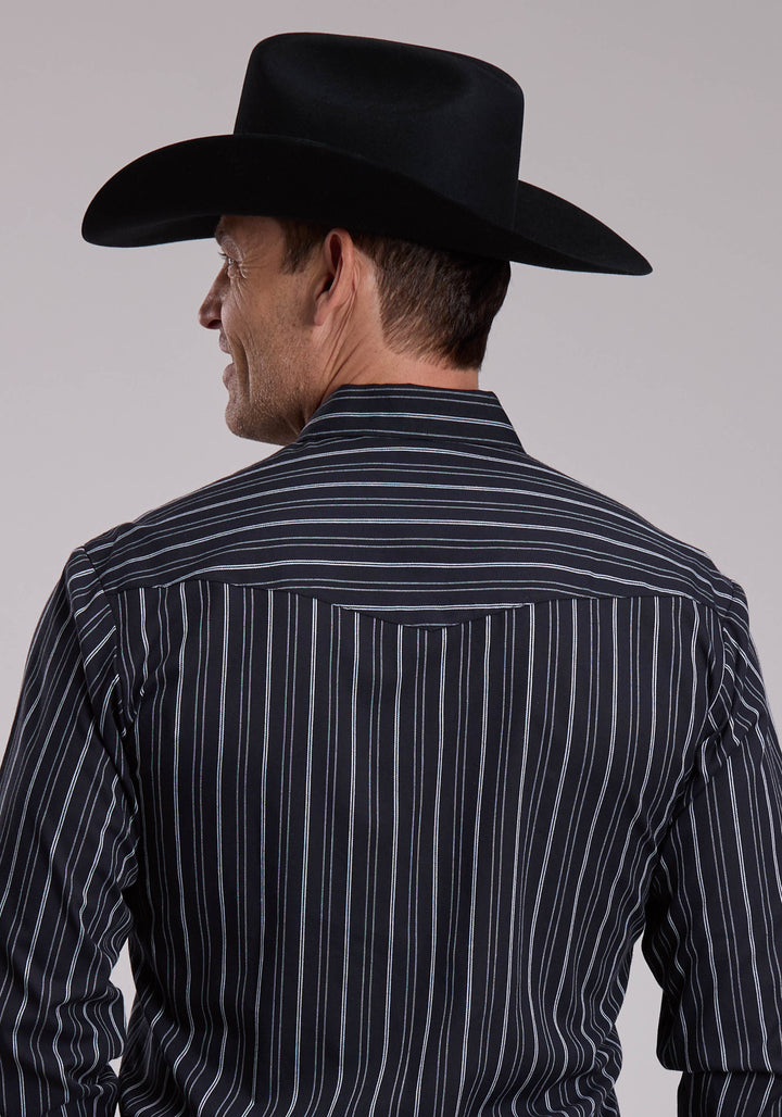 MENS ROPER BLACK AND WHITE STRIPE WESTERN SNAP SHIRT