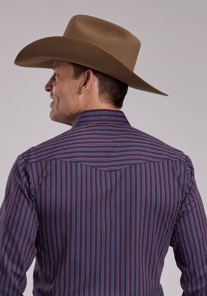 MENS ROPER WINE AND NAVY STRIPE WESTERN SNAP SHIRT