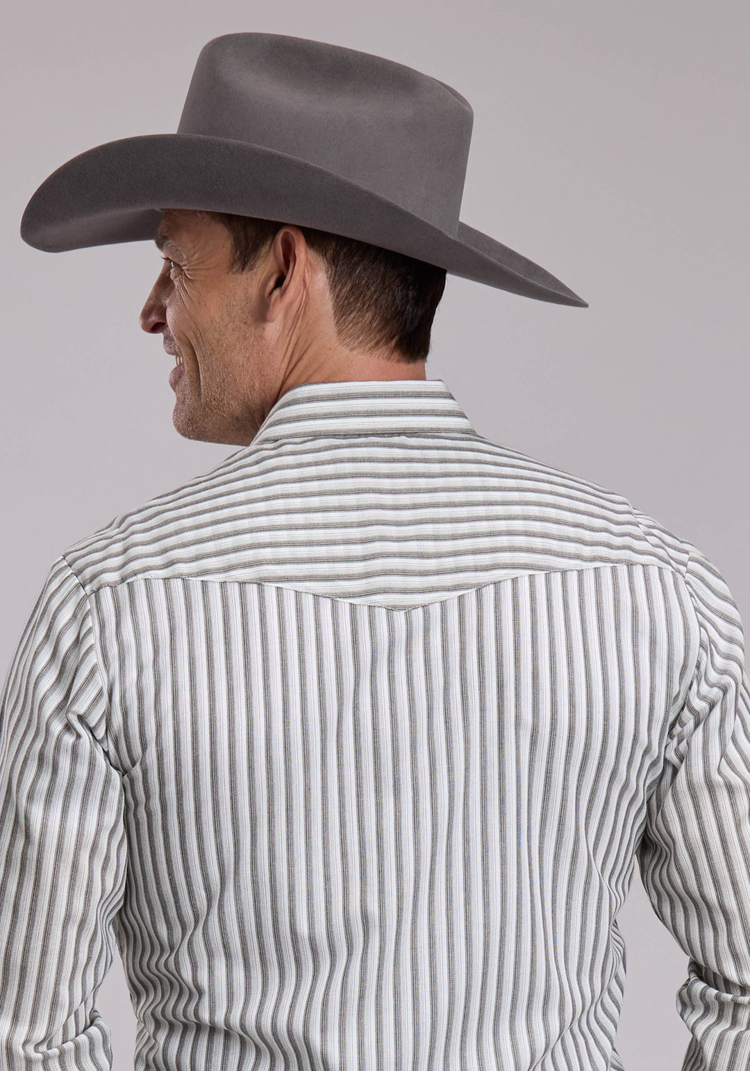 MENS ROPER CREAM AND GREY STRIPE WESTERN SNAP SHIRT