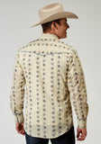 MENS LONG SLEEVE SNAP FLORAL STRIPE WESTERN SHIRT WITH SOLID PIPING ON FRONT AND BACK YOKES SMILE POCKETS