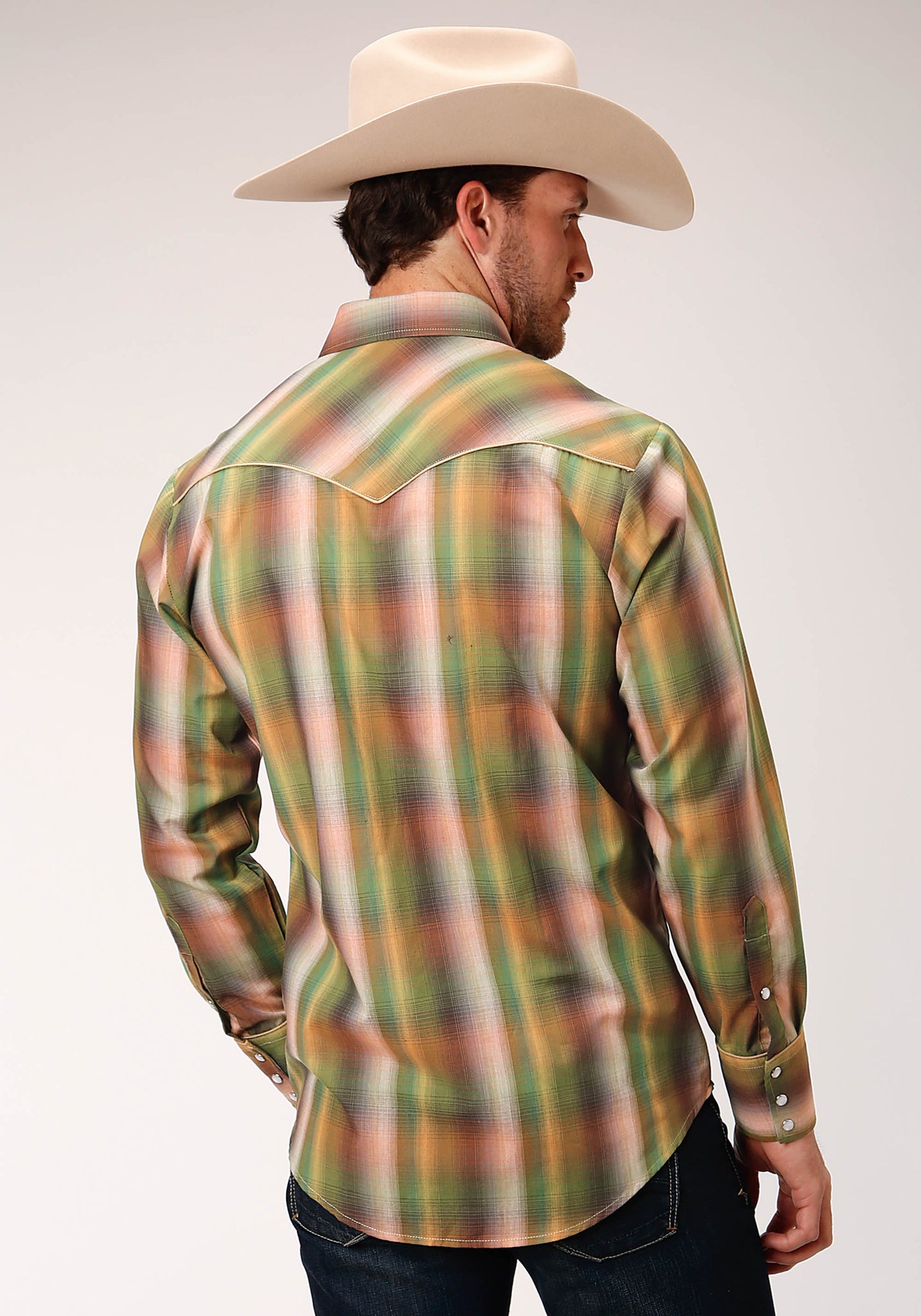 MENS GREEN OMBRE PLAID LONG SLEEVE SNAP WESTERN SHIRT – Roper