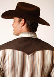 MENS LONG SLEEVE SNAP BROWN AND CREAM OMBRE STRIPE WESTERN SHIRT