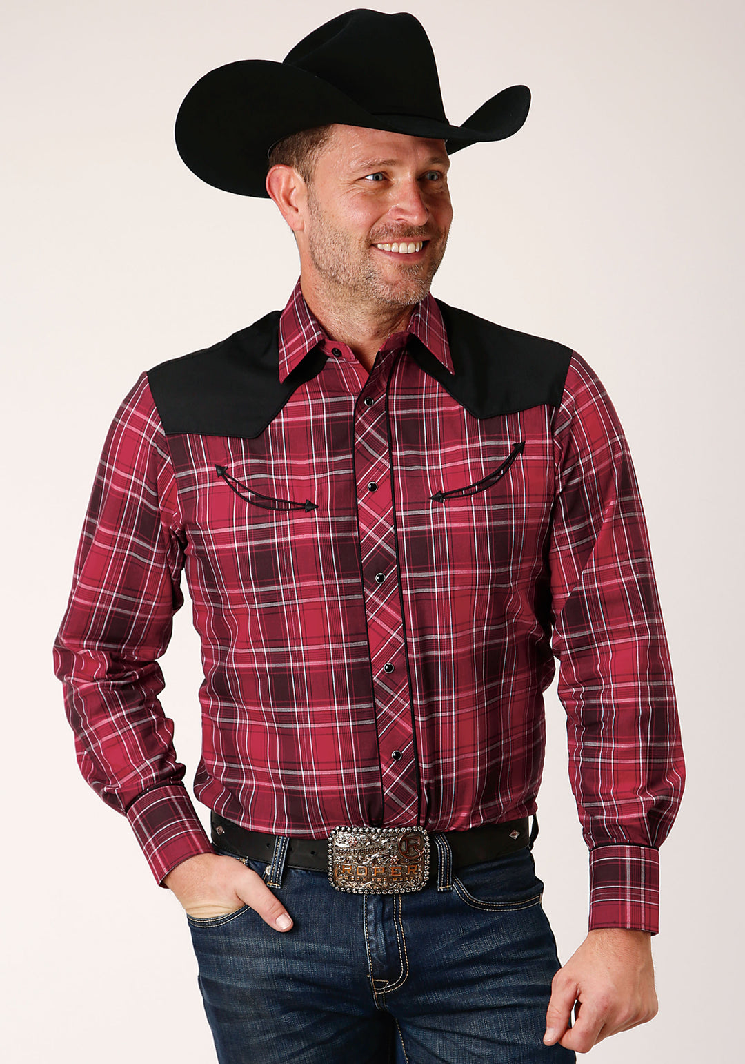 MENS LONG SLEEVE SNAP BRIGHT RED PLAID WESTERN SHIRT