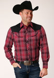 MENS LONG SLEEVE SNAP BRIGHT RED PLAID WESTERN SHIRT