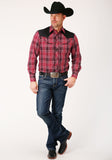 MENS LONG SLEEVE SNAP BRIGHT RED PLAID WESTERN SHIRT