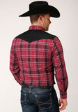 MENS LONG SLEEVE SNAP BRIGHT RED PLAID WESTERN SHIRT